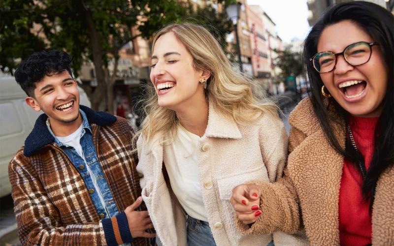a group of people laughing